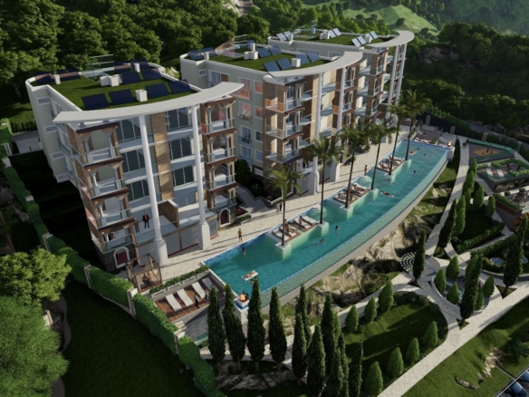 Prodaja kompleksa u izgradnji sa bazenom i panoramskim pogledom u Markovićima, Budva – 3600m²