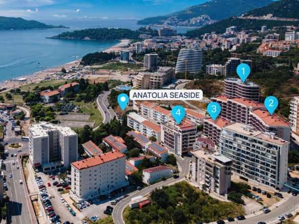 Dvosoban stan 91m2 u novom luksuznom stambenom kompleksu u izgradnji u Bečićima, bez poreza, 200 metara od plaže, sa pogledom na more