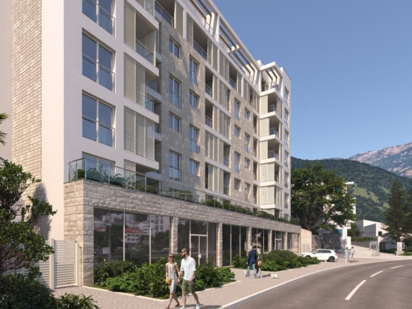 Jednosoban stan 52m2 u novom luksuznom stambenom kompleksu u izgradnji u Bečićima, bez poreza, 200 metara od plaže, sa pogledom na more