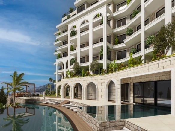 Jednosoban stan u izgradnji 49.83m² sa pogledom na more u luksuznom kompleksu Royal View Resort, Dubovica, Budva