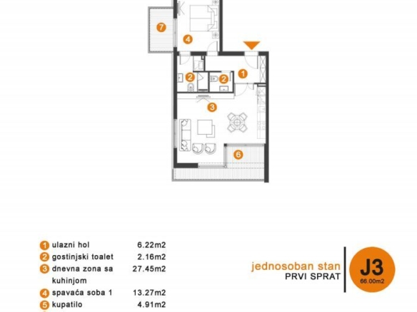 Jednosoban stan 66 m² – Donja Lastva, Tivat — fotografija 4