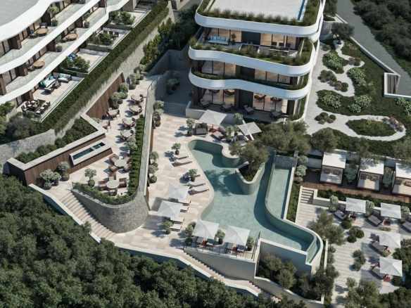 Jednosoban stan 63.29m2 + 19.52m2 dvorista u luksuznom stambenom kompleksu sa panoramskim pogledom na more, spa centrom i vrhunskim sadržajima u Reževićima, Budva