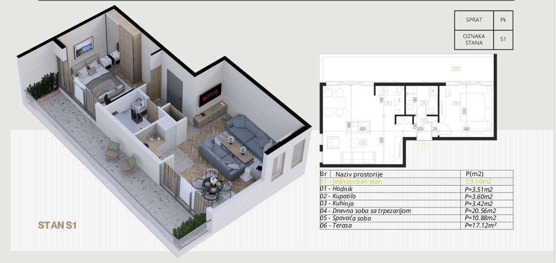 Jednosoban stan 53 m² – Podkošljun, Budva — fotografija 14