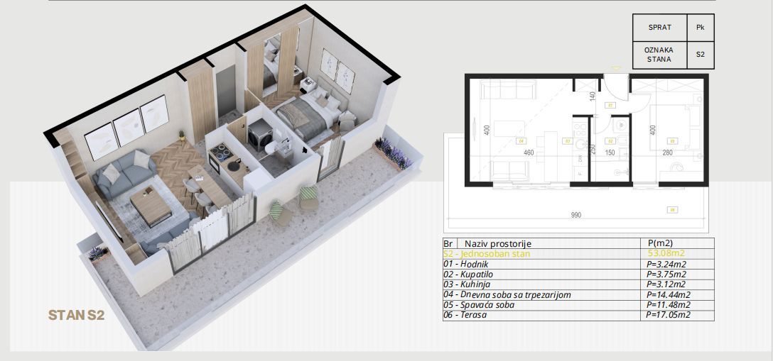 Jednosoban stan 53 m² – Podkošljun, Budva — fotografija 13