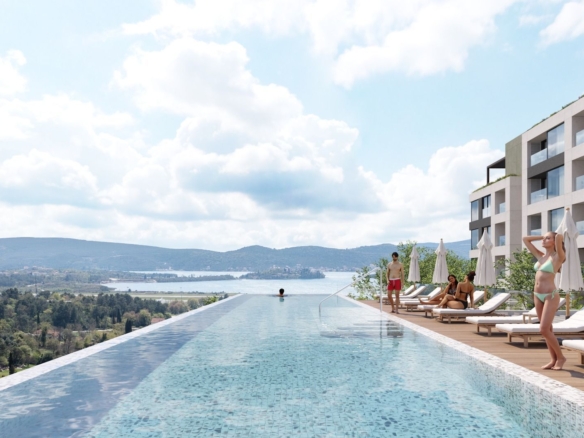Jednosoban stan (45.03m² + 18.24m2 terase) u novom kompleksu sa bazenom – Tivat, Mrčevac