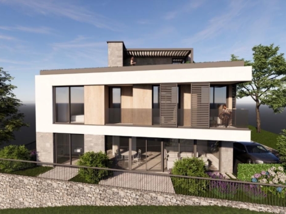 Građevinska parcela 250m² sa projektom za modernu vilu – Mažina, Tivat