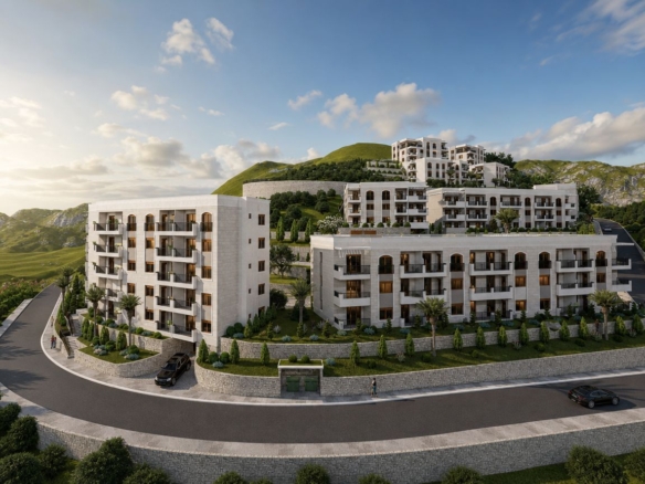 Jednosoban stan 47.77m² u novom kompleksu sa bazenom i pogledom na more – Dubovica, Budva | Bez plaćanja poreza 3%