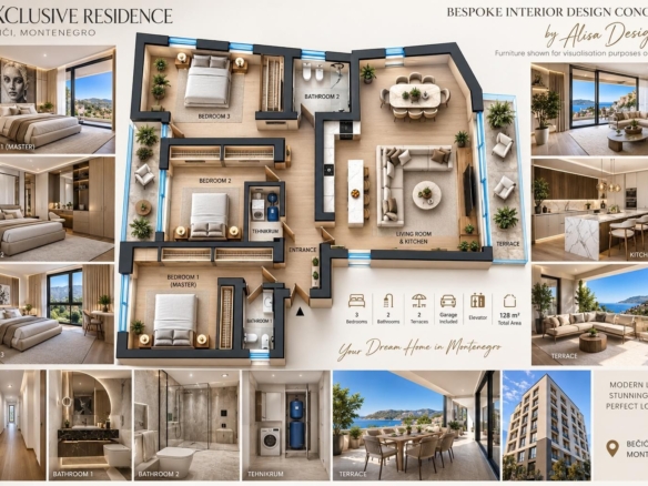 Luksuzan trosoban stan 128 m² sa panoramskim pogledom na more i garaznim mestom – Bečići