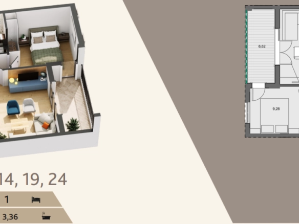 Jednosoban stan 47 m² – Donja Lastva, Tivat — fotografija 3