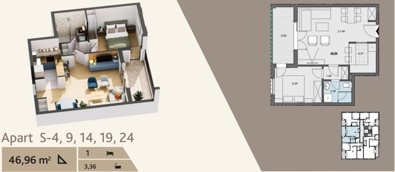 Jednosoban-stan-u-Donjoj-Lastvi-Tivat-2 Jednosoban stan 47 m² – Donja Lastva, Tivat — fotografija 3