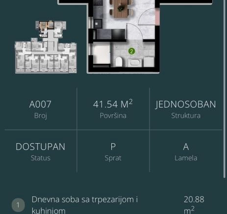 Jednosoban stan u novogradnji