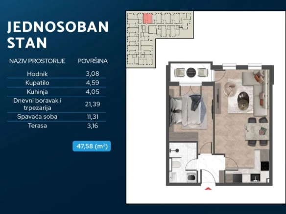 Jednosoban stan u novogradnji