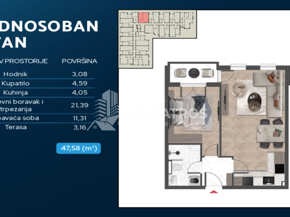 Jednosoban stan 47 m² – Čeluga, Bar — fotografija 16