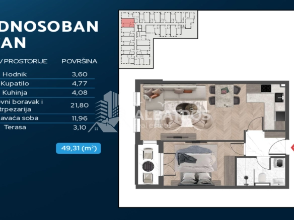 Jednosoban stan 47 m² – Čeluga, Bar — fotografija 17