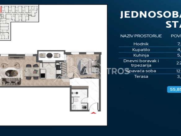 Jednosoban stan 47 m² – Čeluga, Bar — fotografija 19