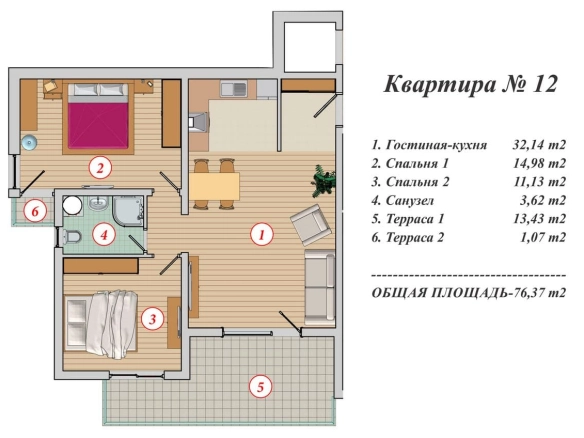 Dvosoban stan 77 m² – Seoce, Budva — fotografija 2