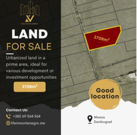 Plac 3.708 m² – Mareza, Podgorica
