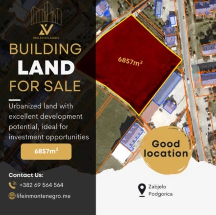 Plac 6.857 m² – Zabjelo, Podgorica
