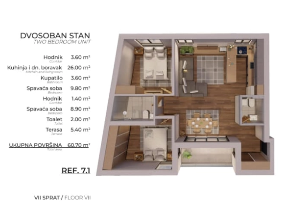 Dvosoban stan 60 m² – Šušanj, Bar — fotografija 10