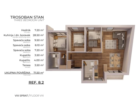 Trosoban stan 73 m² – Šušanj, Bar — fotografija 9