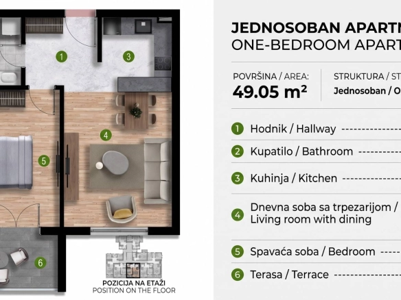 Jednosoban stan 49 m² – Polje, Bar — fotografija 10