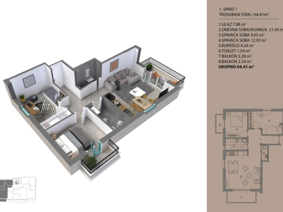 Jednosoban stan 64 m² – Dobrota, Kotor — fotografija 4