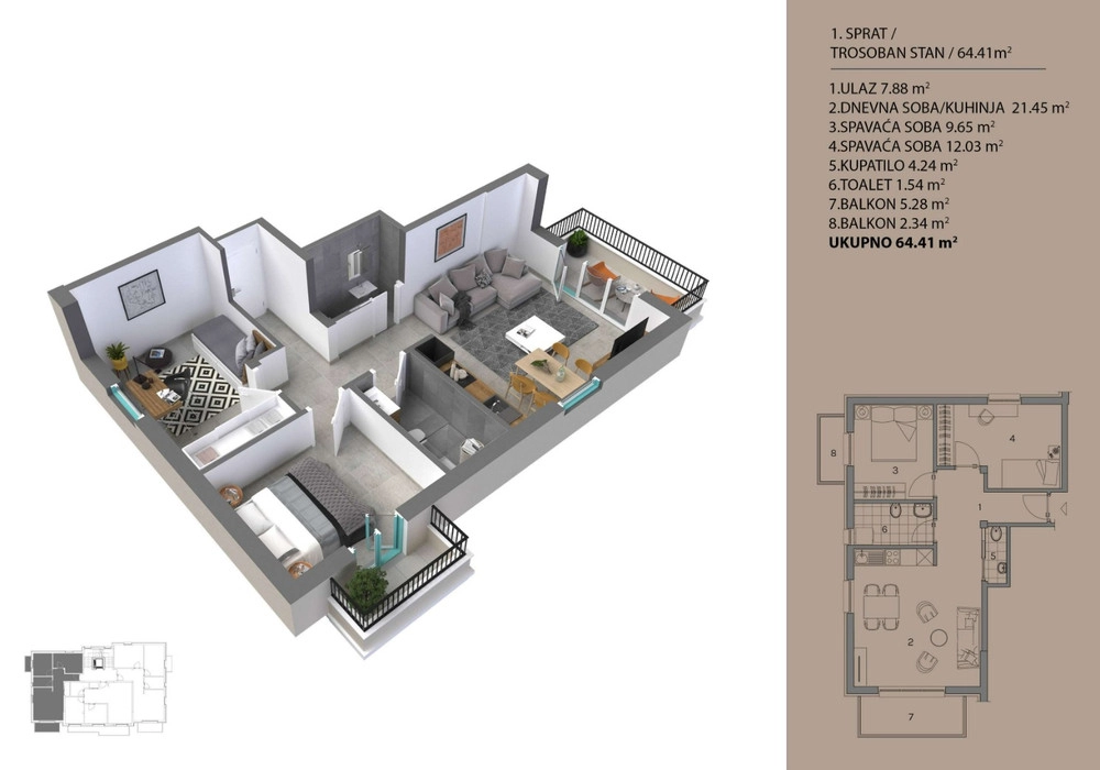 Jednosoban stan 64 m² – Dobrota, Kotor — fotografija 4