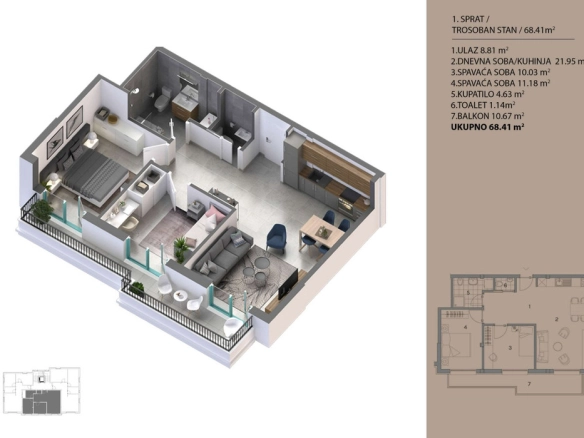 Dvosoban stan 68 m² – Dobrota, Kotor — fotografija 3